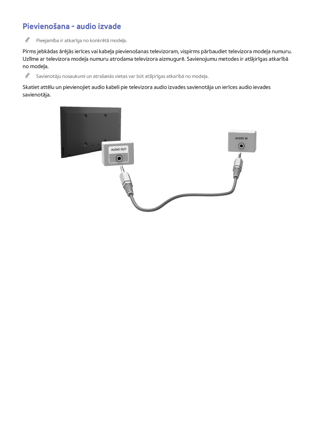 Samsung UE32J4510AWXXH, UE40J5250SSXZG, UE32J5250ASXZG, UE48J5250SSXZG, UE32J4580SSXZG manual Pievienošana audio izvade 