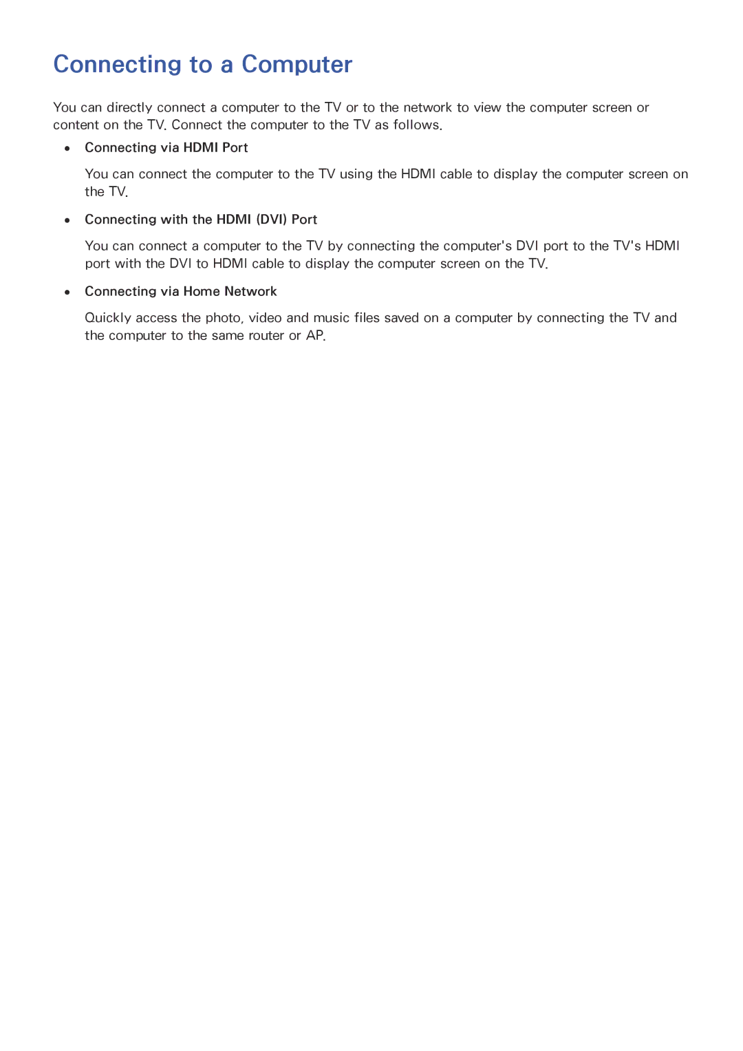 Samsung UE48J5200AWXZF manual Connecting to a Computer, Connecting via Hdmi Port, Connecting with the Hdmi DVI Port 