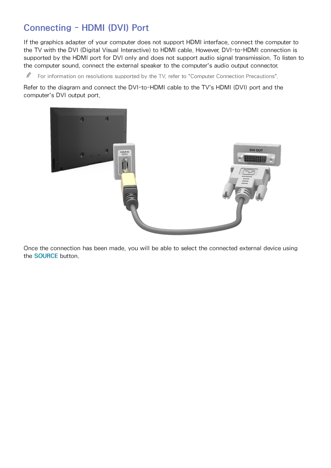 Samsung UE50J6100AWXZF, UE40J5250SSXZG, UE32J5250ASXZG, UE48J5250SSXZG, UE58J5200AWXXH manual Connecting Hdmi DVI Port 