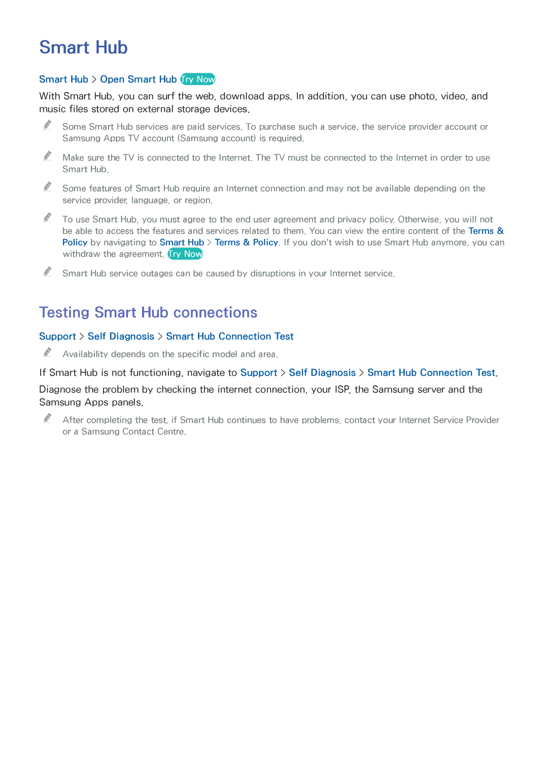 Samsung UE58J5202AKXXH, UE40J5250SSXZG, UE32J5250ASXZG Testing Smart Hub connections, Smart Hub Open Smart Hub Try Now 