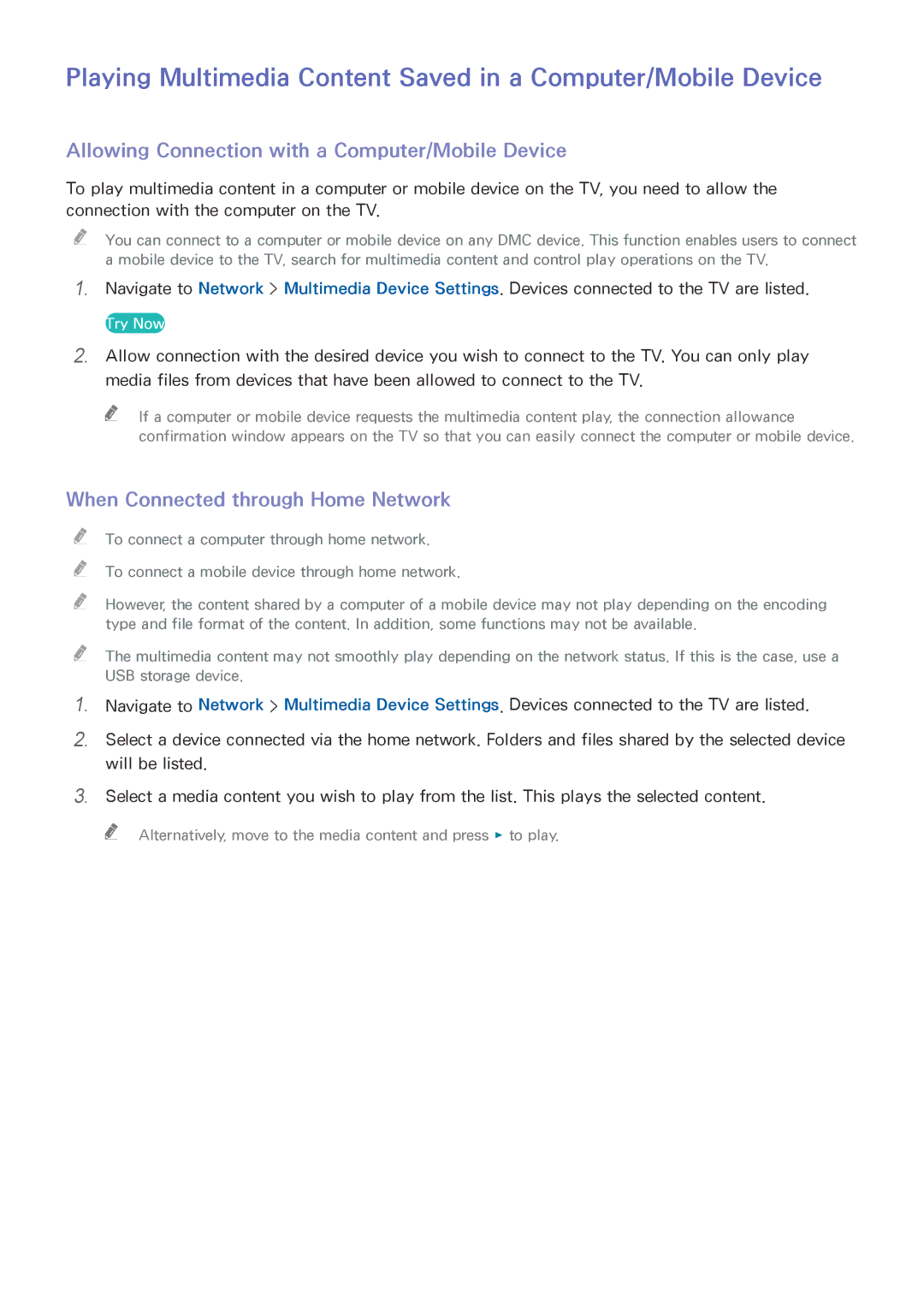 Samsung UE50J6175AUXXE manual Allowing Connection with a Computer/Mobile Device, When Connected through Home Network 