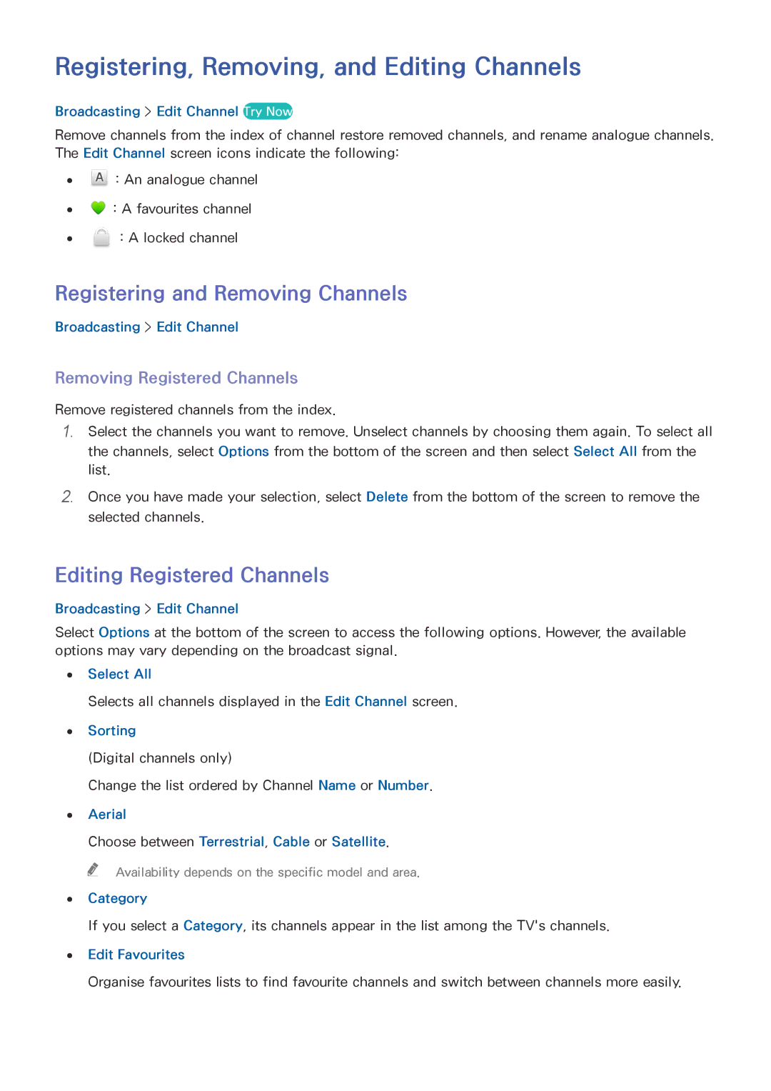 Samsung UE32J5200AKXRU, UE40J5250SSXZG manual Registering, Removing, and Editing Channels, Registering and Removing Channels 