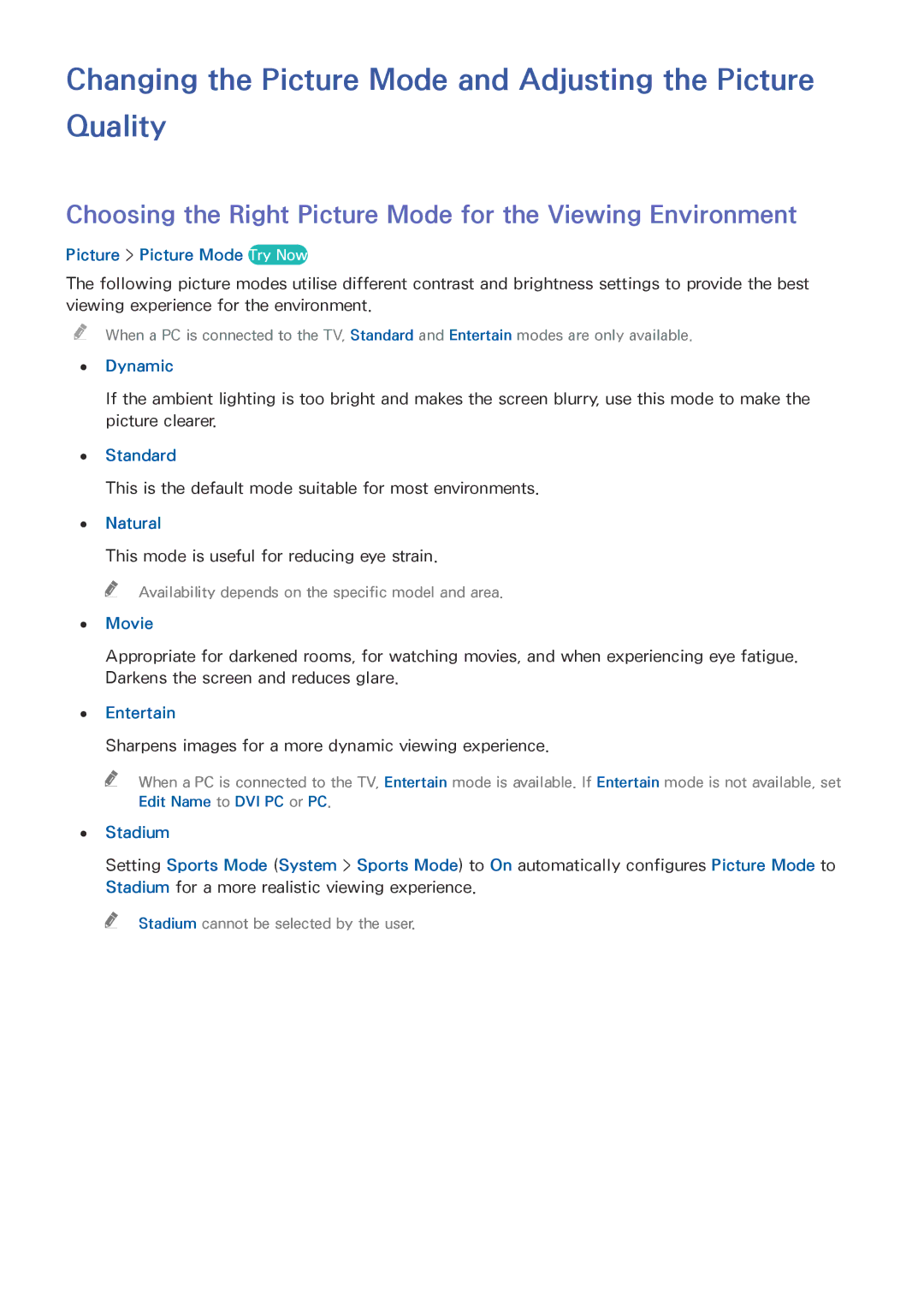 Samsung UE40J5200AWXXH, UE40J5250SSXZG, UE32J5250ASXZG manual Changing the Picture Mode and Adjusting the Picture Quality 