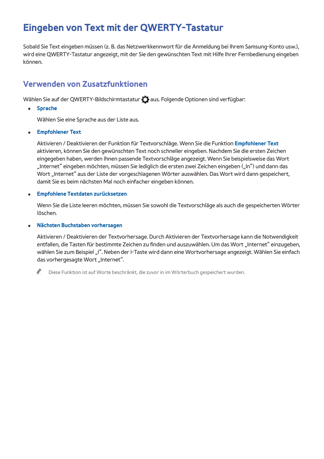 Samsung UE50J6170AUXZG, UE40J5250SSXZG manual Eingeben von Text mit der QWERTY-Tastatur, Verwenden von Zusatzfunktionen 