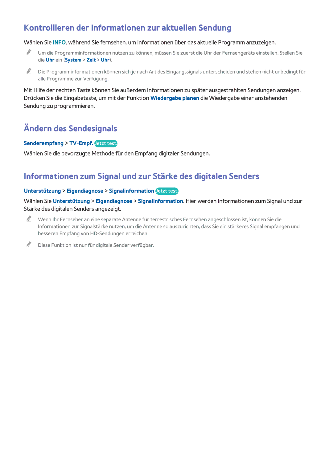 Samsung UE50J6170AUXZG, UE40J5250SSXZG manual Kontrollieren der Informationen zur aktuellen Sendung, Ändern des Sendesignals 