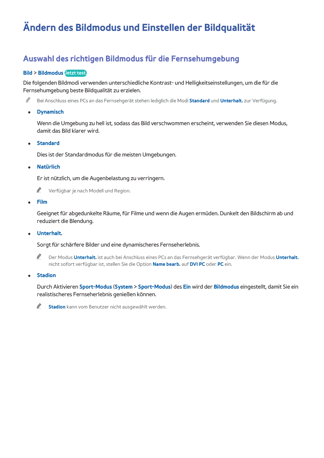 Samsung UE49J5200AWXZF, UE40J5250SSXZG, UE32J5250ASXZG, UE48J5250SSXZG Ändern des Bildmodus und Einstellen der Bildqualität 