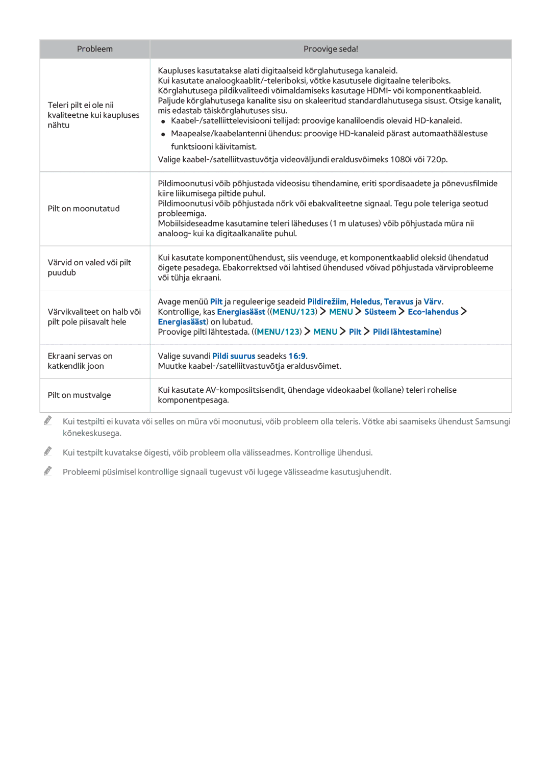 Samsung UE32J6302AKXXH, UE40J6250SUXZG, UE60J6250SUXZG manual Menu Süsteem Eco-lahendus, Menu Pilt Pildi lähtestamine 