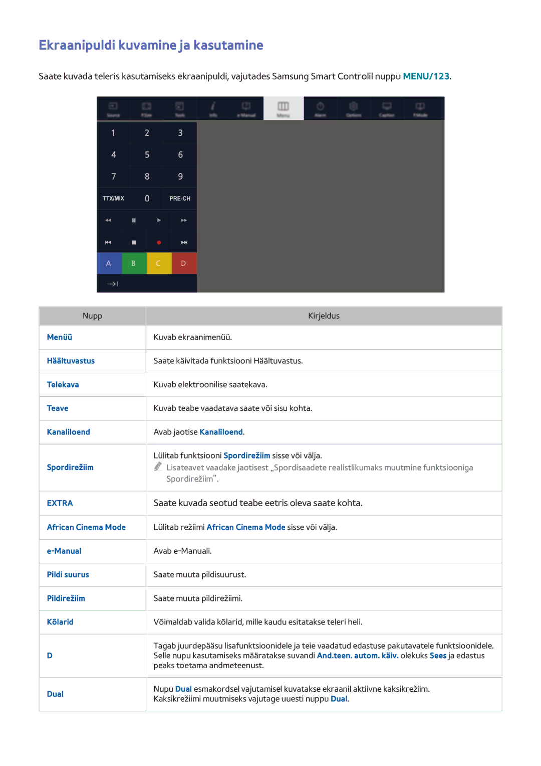 Samsung UE40J6250SUXZG manual Ekraanipuldi kuvamine ja kasutamine, Saate kuvada seotud teabe eetris oleva saate kohta 