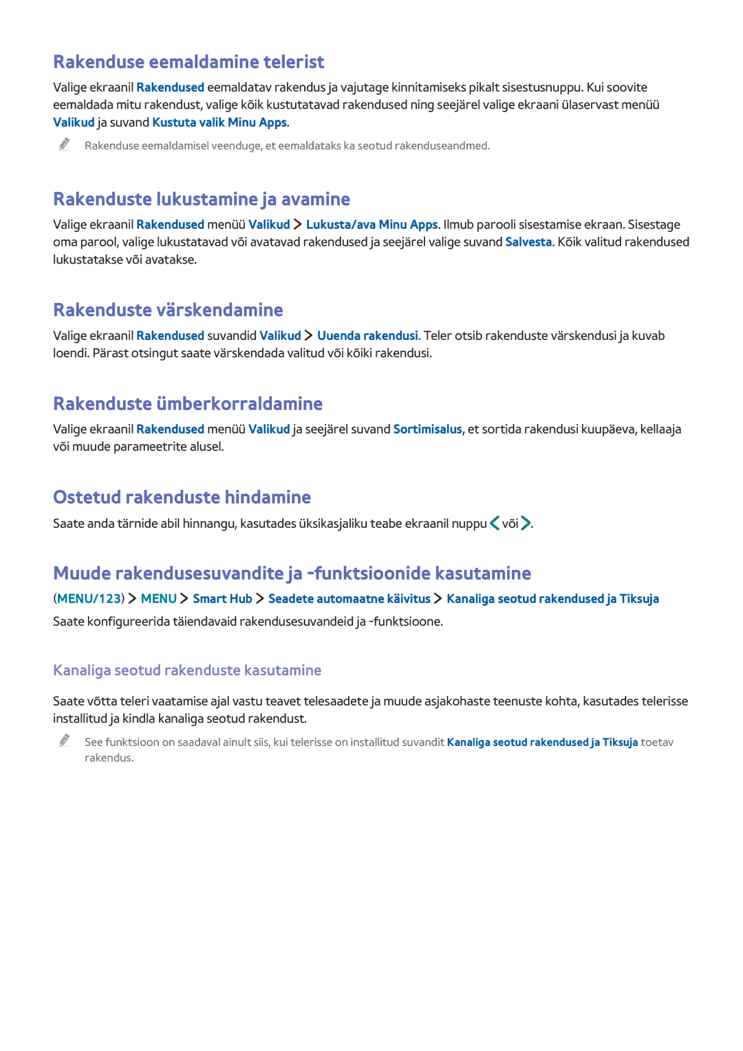 Samsung UE50J5502AKXXH manual Rakenduse eemaldamine telerist, Rakenduste lukustamine ja avamine, Rakenduste värskendamine 