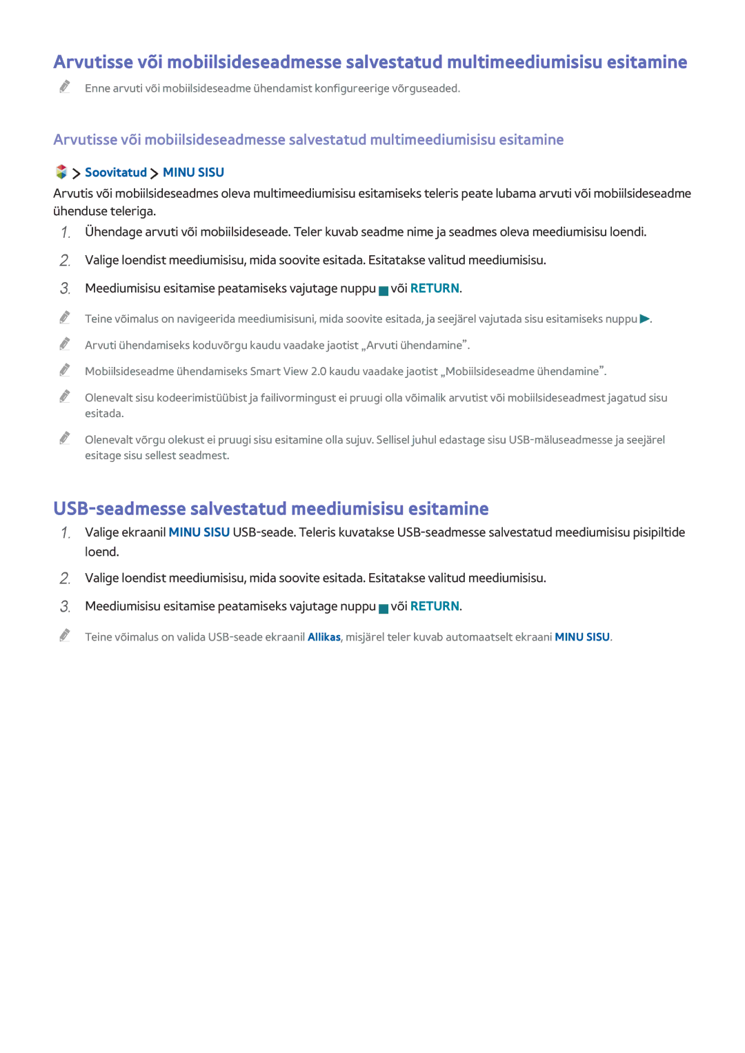 Samsung UE48J6302AKXXH, UE40J6250SUXZG manual USB-seadmesse salvestatud meediumisisu esitamine, Soovitatud Minu Sisu 