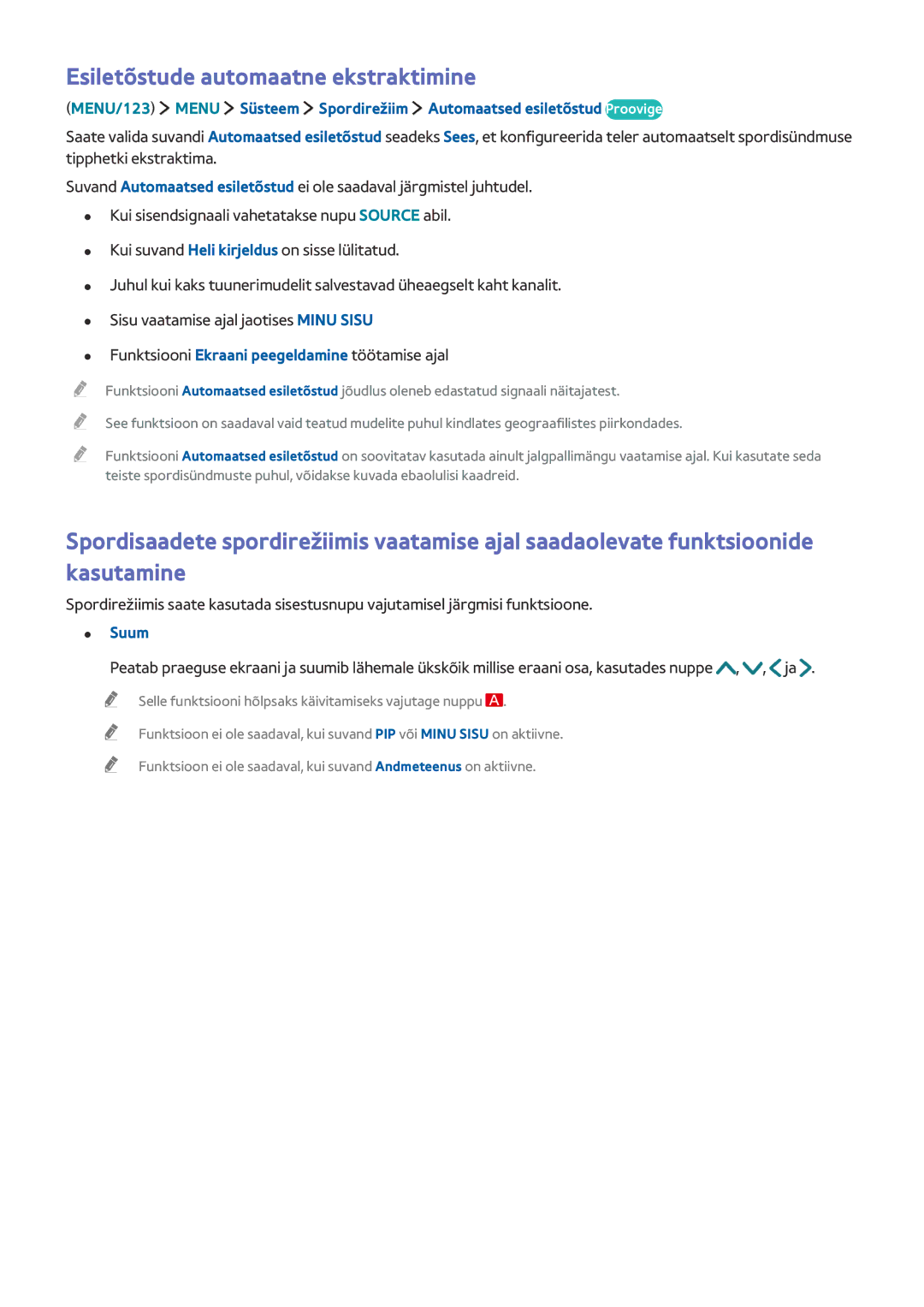 Samsung UE43J5502AKXXH, UE40J6250SUXZG, UE60J6250SUXZG, UE50J6250SUXZG manual Esiletõstude automaatne ekstraktimine, Suum 