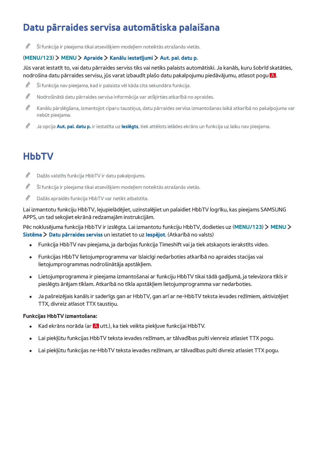 Samsung UE48J5502AKXXH, UE40J6250SUXZG, UE60J6250SUXZG, UE50J6250SUXZG Datu pārraides servisa automātiska palaišana, HbbTV 