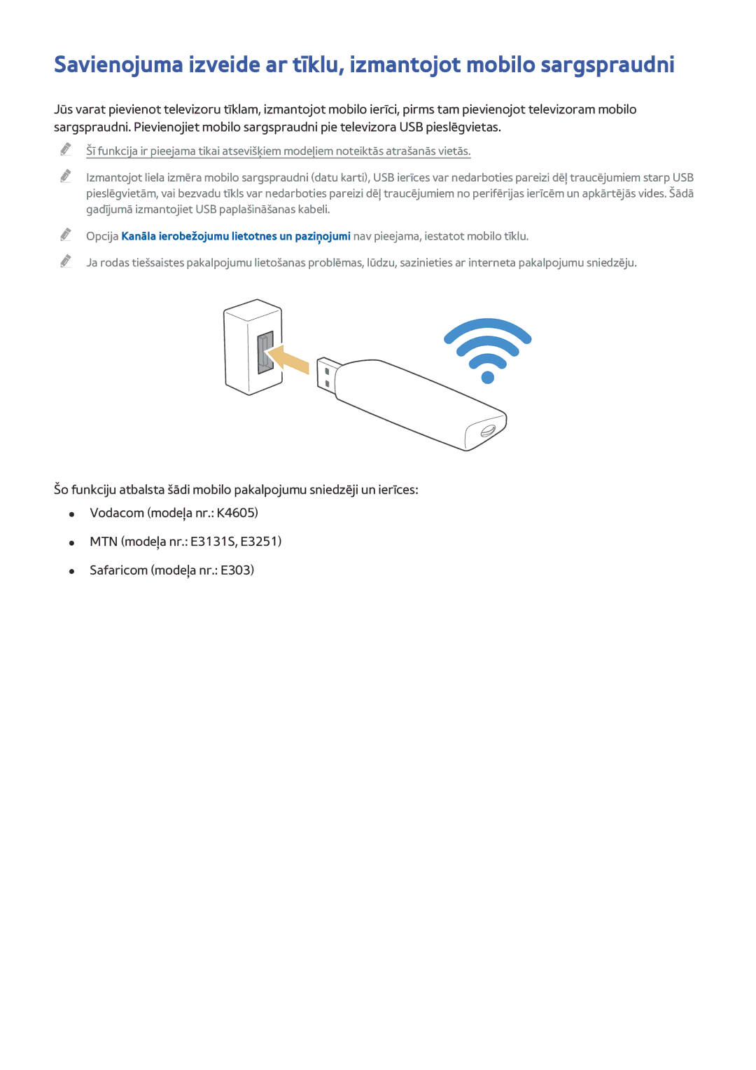 Samsung UE40J6202AKXXH, UE40J6250SUXZG, UE60J6250SUXZG manual Savienojuma izveide ar tīklu, izmantojot mobilo sargspraudni 