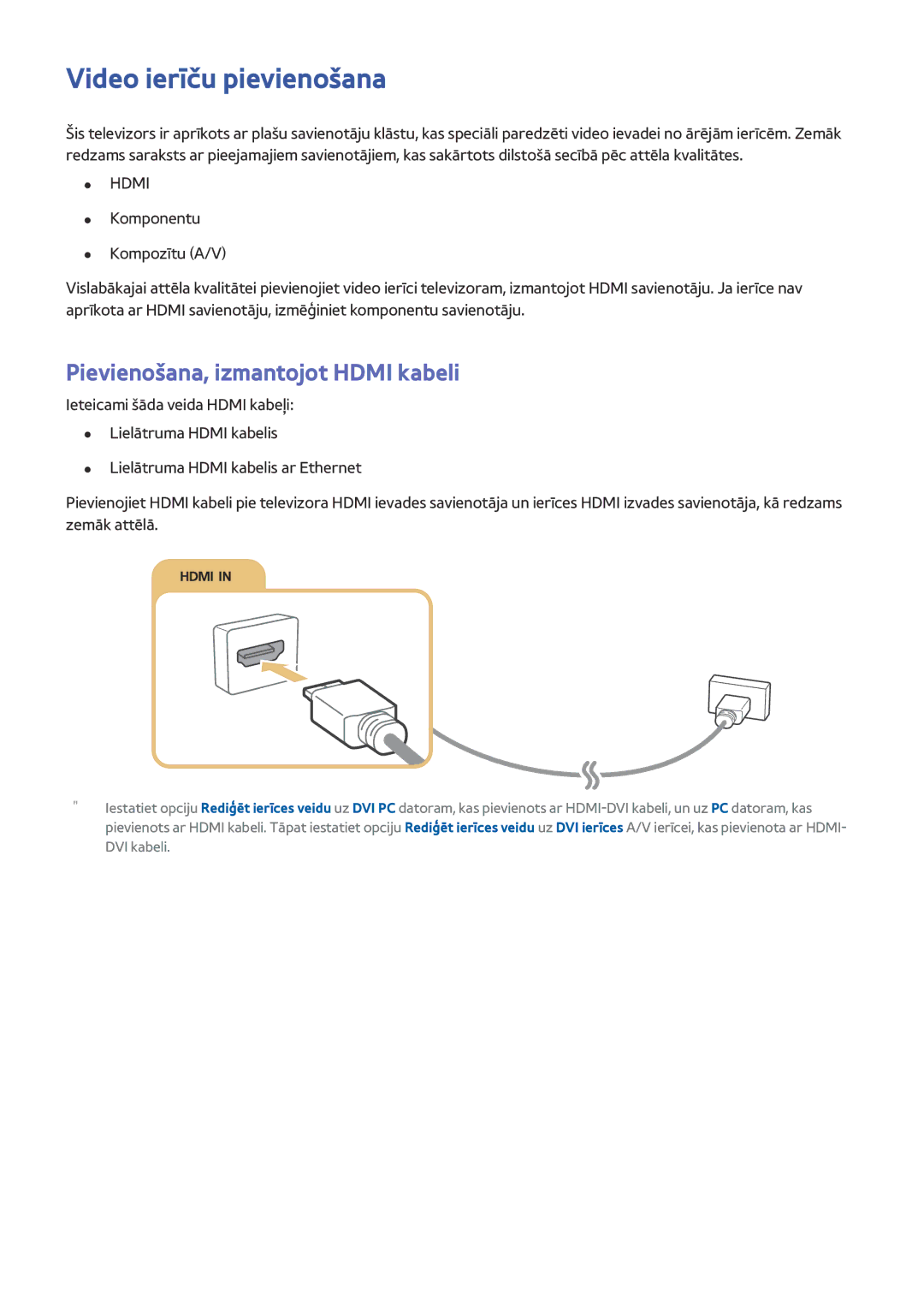 Samsung UE48J6302AKXXH, UE40J6250SUXZG, UE60J6250SUXZG manual Video ierīču pievienošana, Pievienošana, izmantojot Hdmi kabeli 