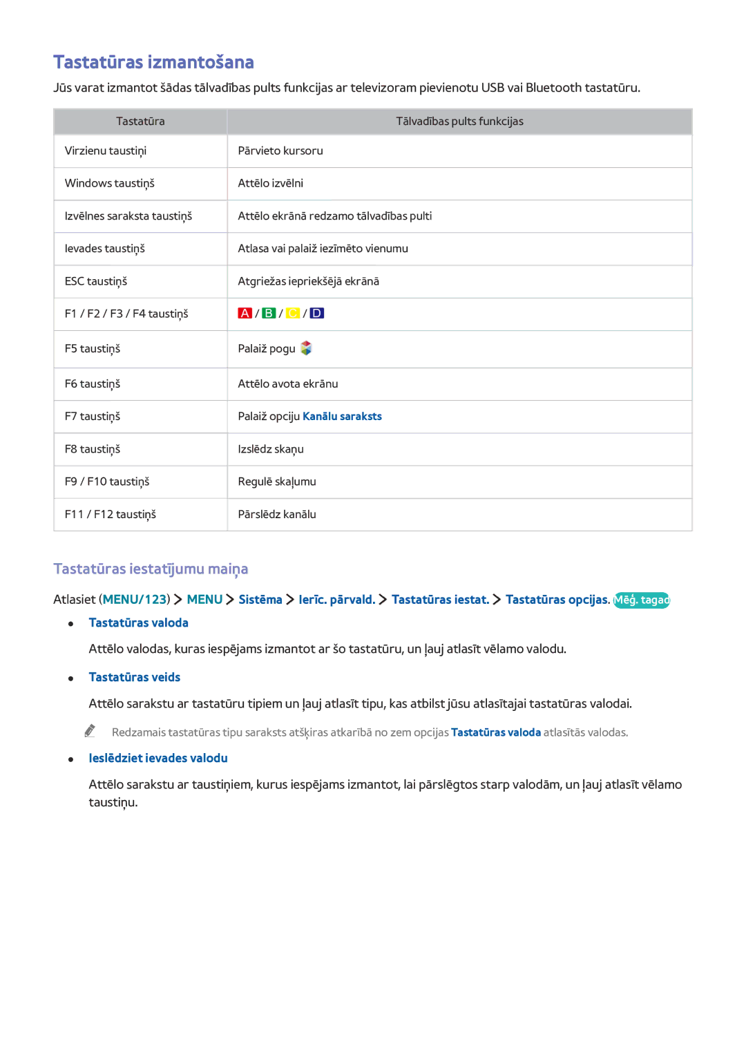 Samsung UE32J6250SUXZG Tastatūras izmantošana, Tastatūras iestatījumu maiņa, Tastatūras veids, Ieslēdziet ievades valodu 