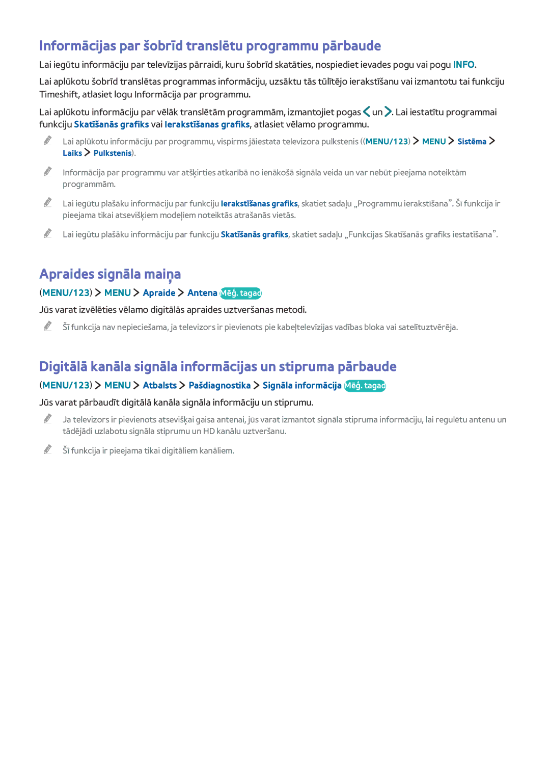 Samsung UE40J6250SUXZG, UE60J6250SUXZG manual Informācijas par šobrīd translētu programmu pārbaude, Apraides signāla maiņa 