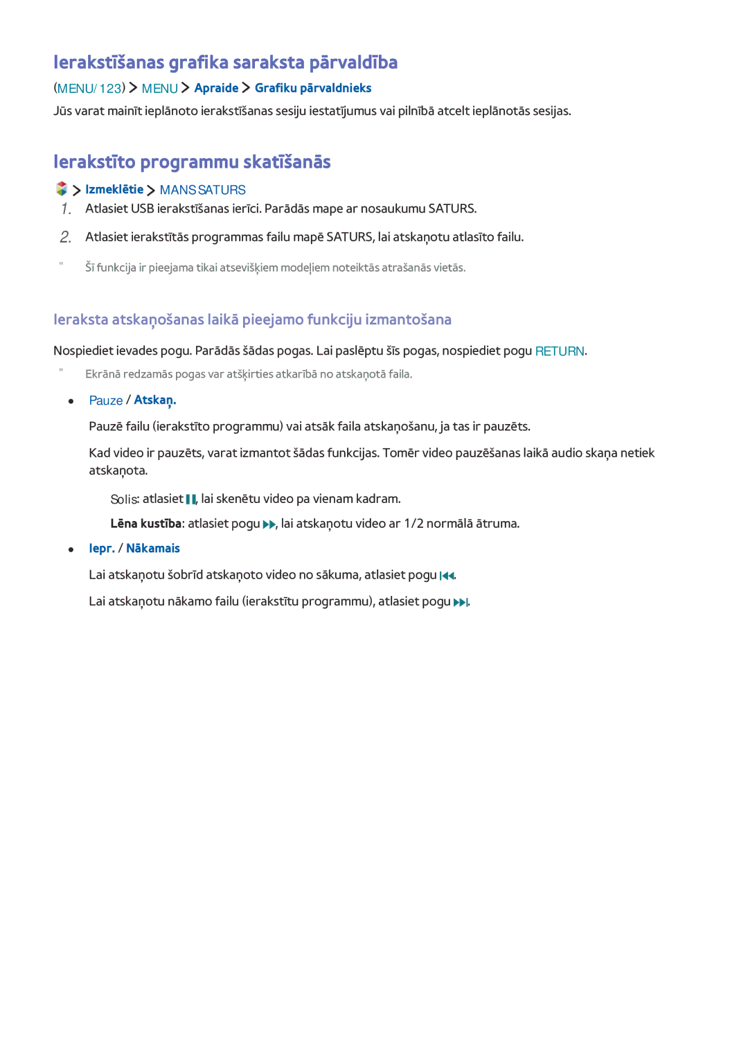 Samsung UE55J6250SUXZG, UE40J6250SUXZG manual Ierakstīšanas grafika saraksta pārvaldība, Ierakstīto programmu skatīšanās 