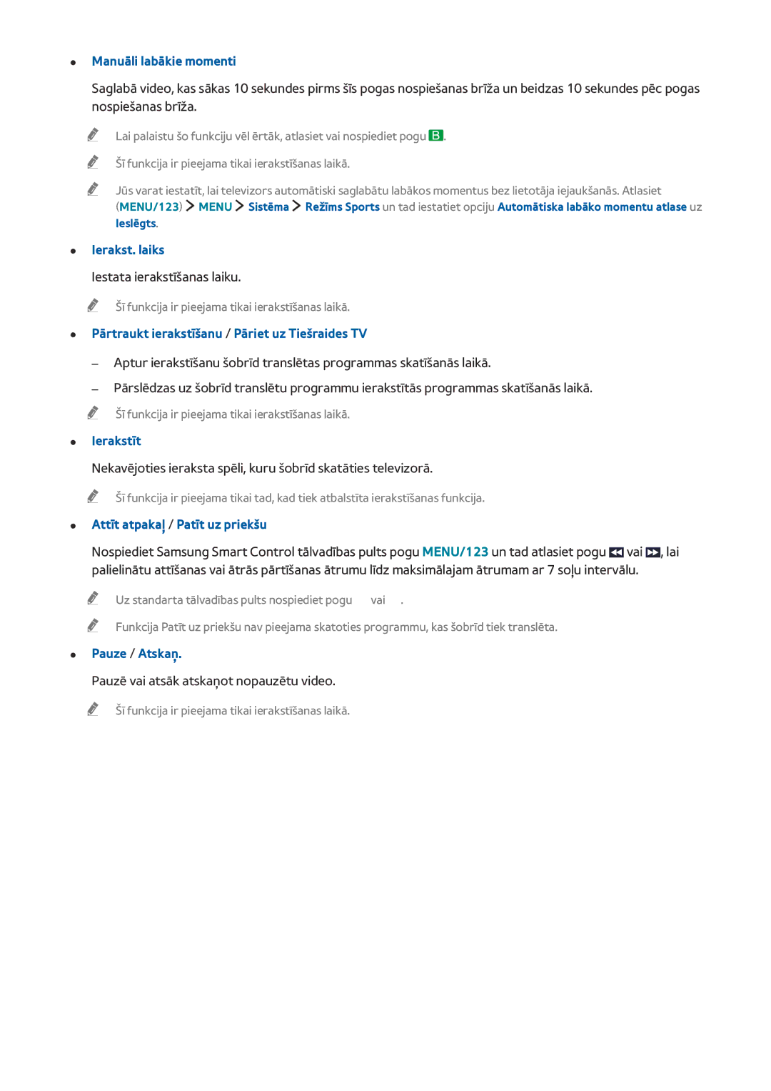 Samsung UE48J6202AKXXH, UE40J6250SUXZG manual Manuāli labākie momenti, Pauzē vai atsāk atskaņot nopauzētu video, Ieslēgts 