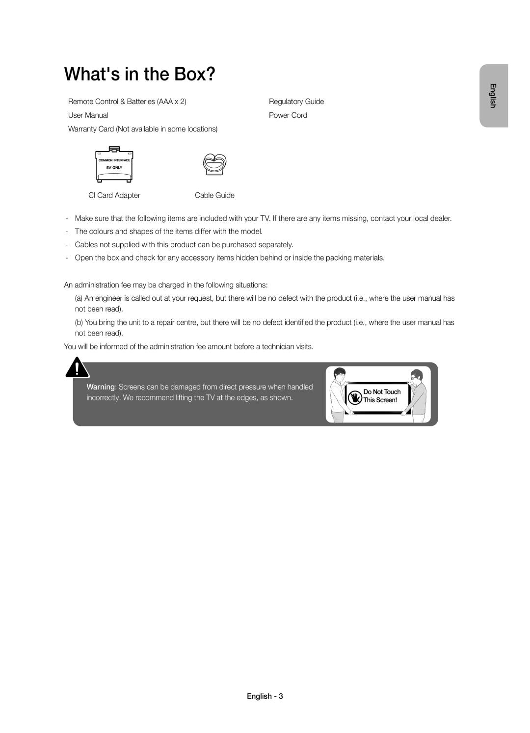 Samsung UE55J6250SUXZG, UE40J6250SUXZG, UE60J6250SUXZG manual Whats in the Box?, Remote Control & Batteries AAA x, Power Cord 