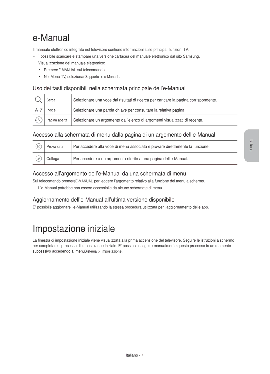 Samsung UE60J6270SUXZG, UE40J6250SUXZG Impostazione iniziale, Accesso allargomento delle-Manual da una schermata di menu 