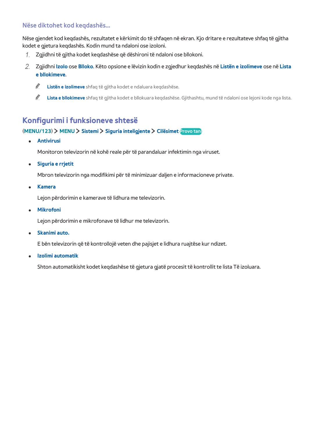 Samsung UE55J6202AKXXH, UE40J6302AKXXH, UE32J5502AKXXH manual Konfigurimi i funksioneve shtesë, Nëse diktohet kod keqdashës 