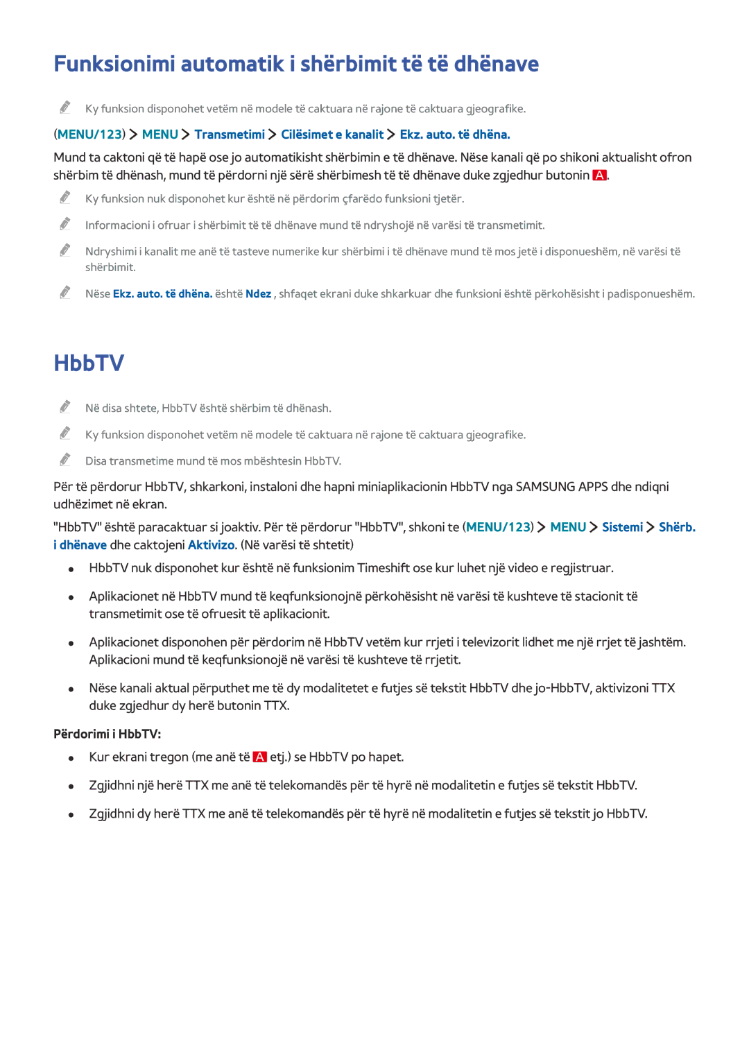 Samsung UE48J5502AKXXH, UE40J6302AKXXH, UE32J5502AKXXH manual Funksionimi automatik i shërbimit të të dhënave, HbbTV 