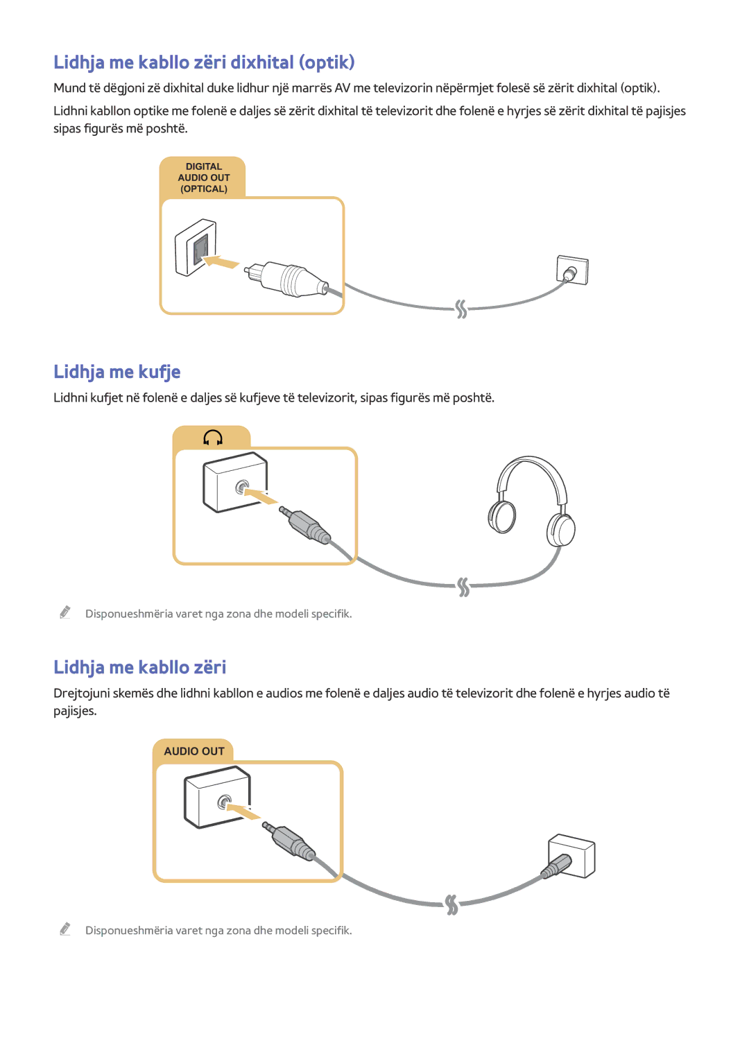 Samsung UE32J5572SUXXH, UE40J6302AKXXH, UE32J5502AKXXH, UE60J6282SUXXH Lidhja me kabllo zëri dixhital optik, Lidhja me kufje 