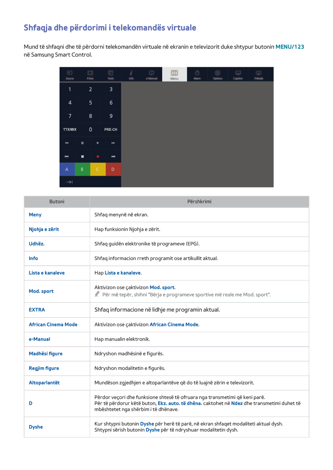 Samsung UE40J5512AKXXH Shfaqja dhe përdorimi i telekomandës virtuale, Shfaq informacione në lidhje me programin aktual 