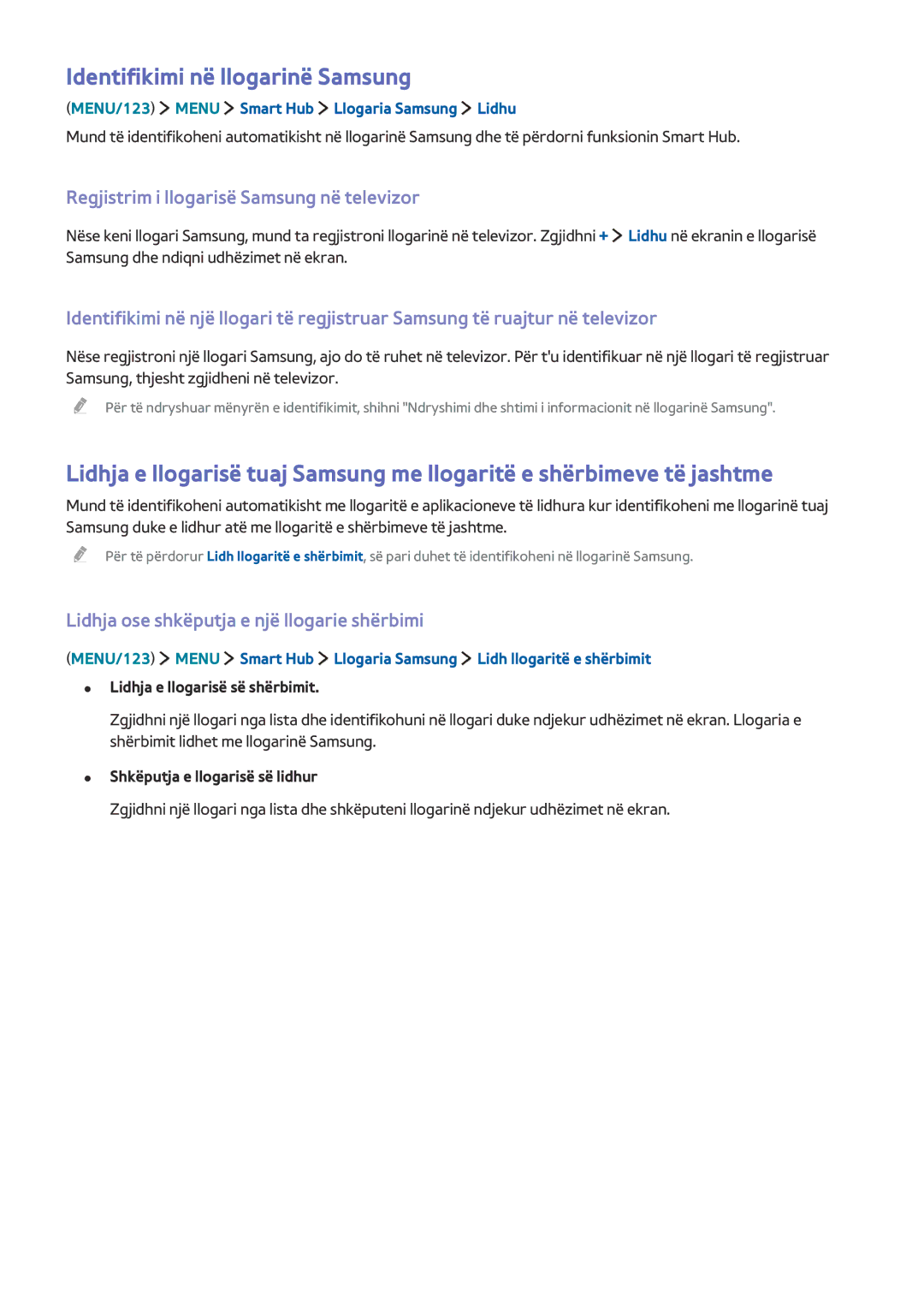 Samsung UE50J5502AKXXH, UE40J6302AKXXH manual Identifikimi në llogarinë Samsung, Regjistrim i llogarisë Samsung në televizor 