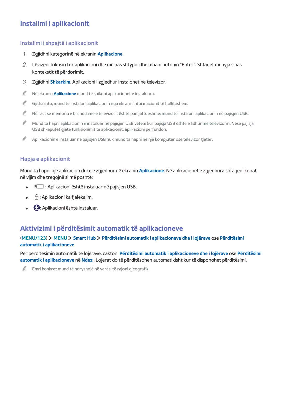 Samsung UE32J6302AKXXH, UE40J6302AKXXH manual Instalimi i aplikacionit, Aktivizimi i përditësimit automatik të aplikacioneve 