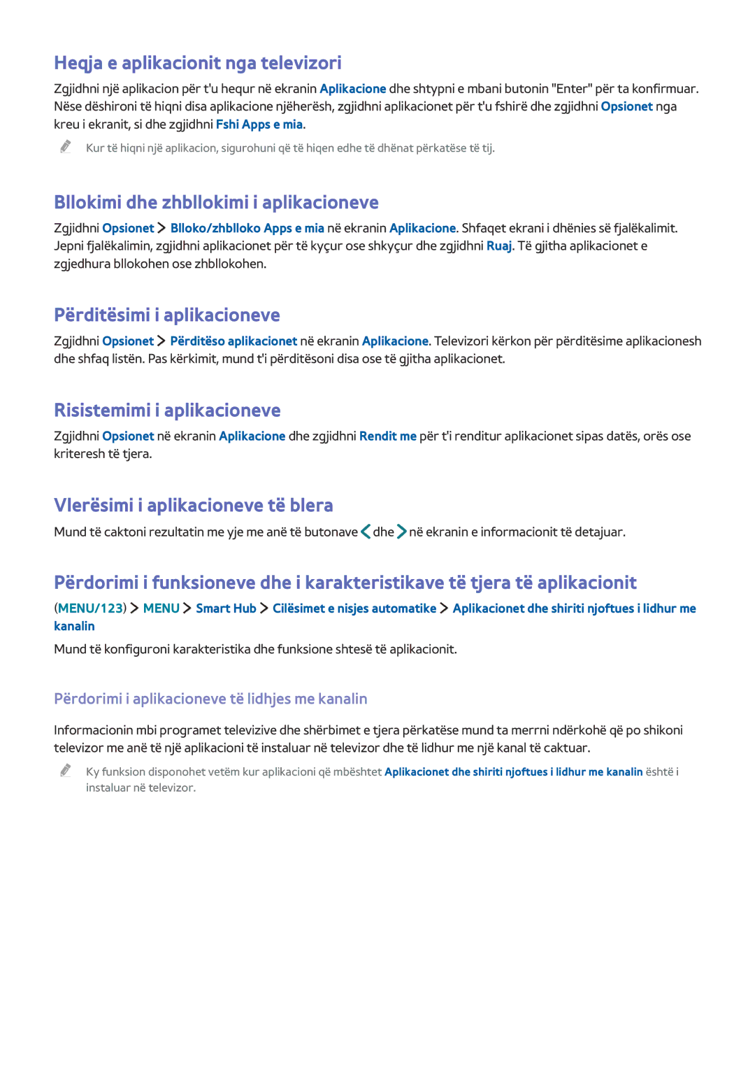 Samsung UE55J5502AKXXH, UE40J6302AKXXH manual Heqja e aplikacionit nga televizori, Bllokimi dhe zhbllokimi i aplikacioneve 