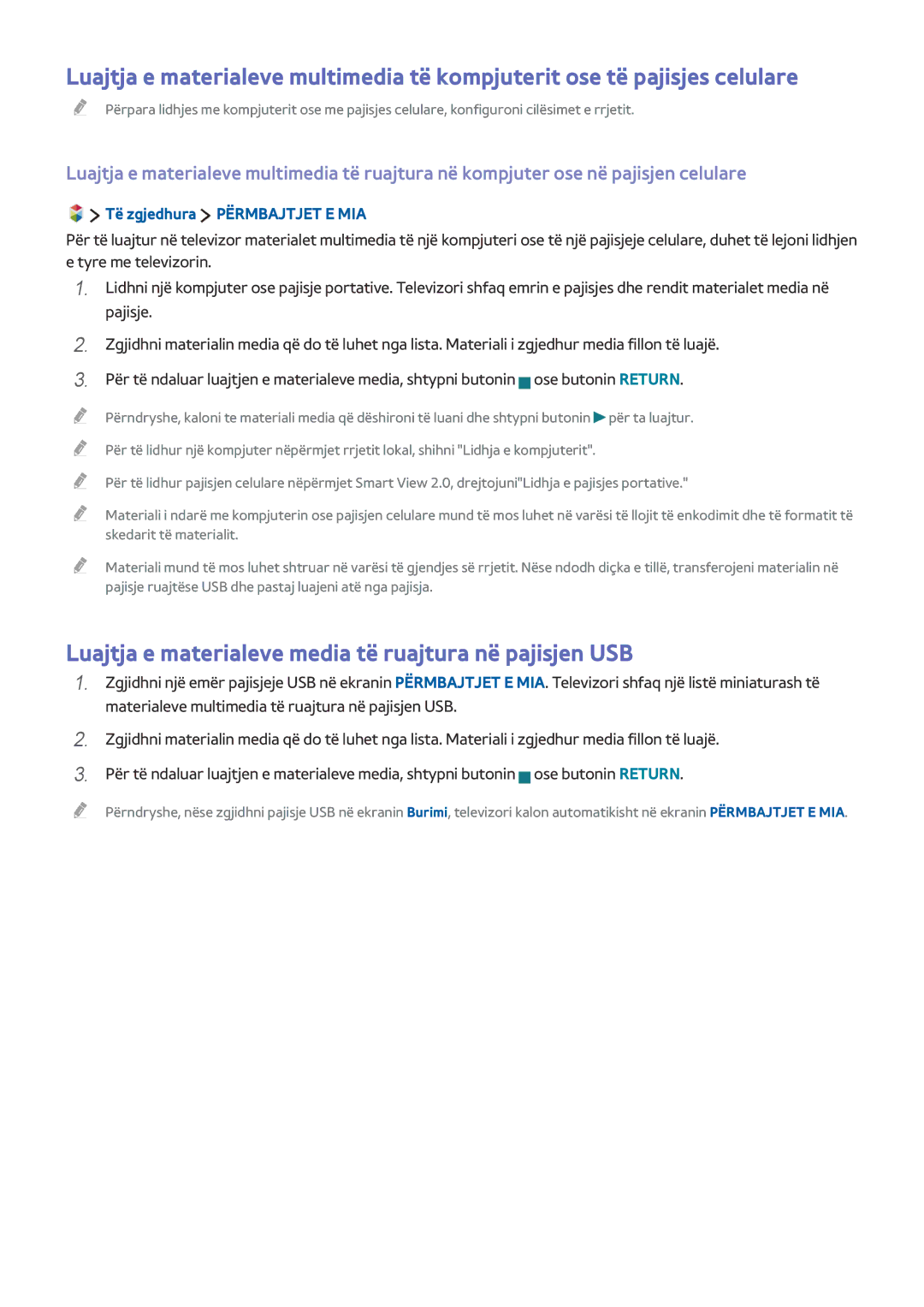 Samsung UE55J6202AKXXH manual Luajtja e materialeve media të ruajtura në pajisjen USB, Të zgjedhura Përmbajtjet E MIA 