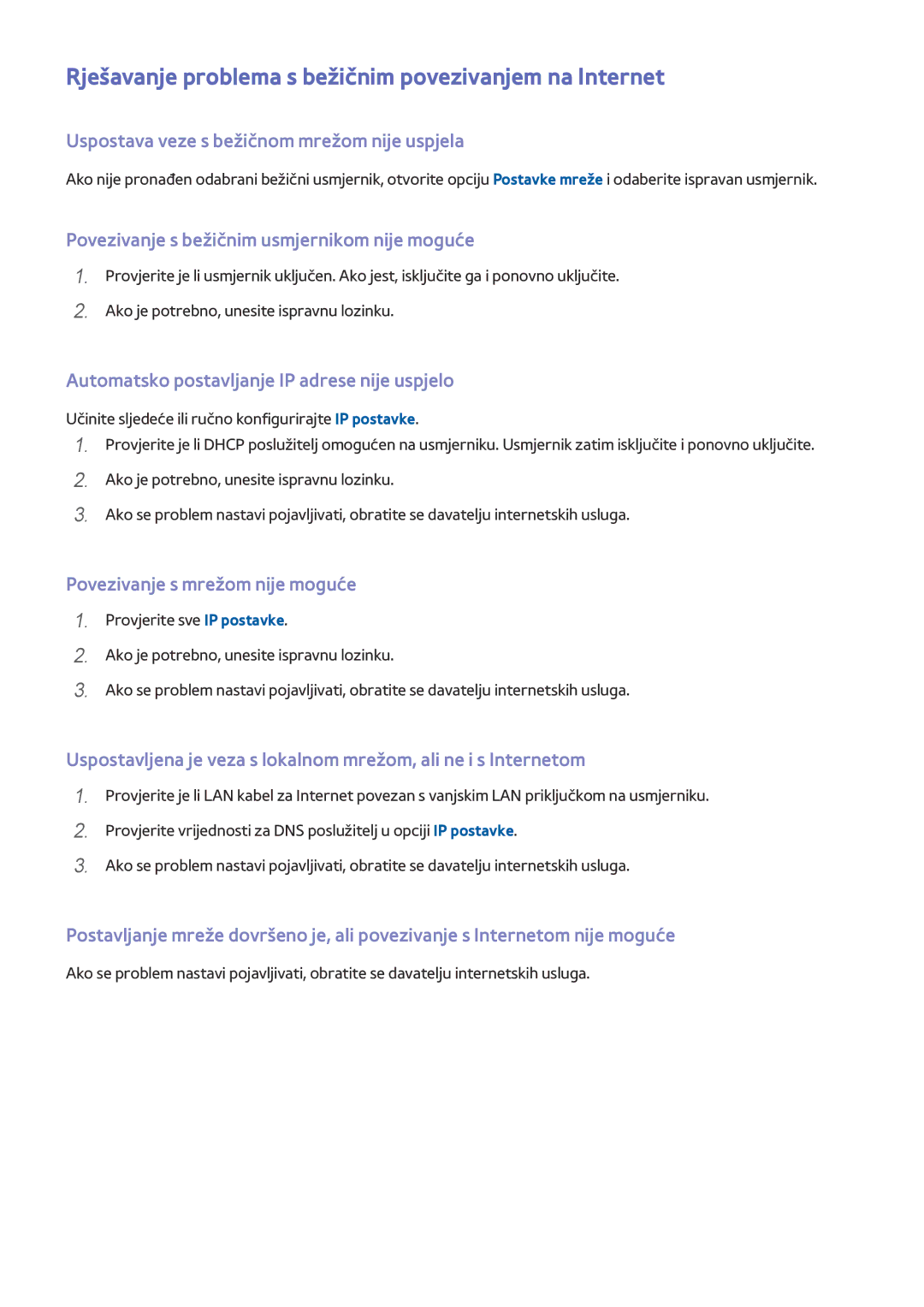 Samsung UE32J6202AKXXH, UE40J6302AKXXH, UE32J5502AKXXH manual Rješavanje problema s bežičnim povezivanjem na Internet 