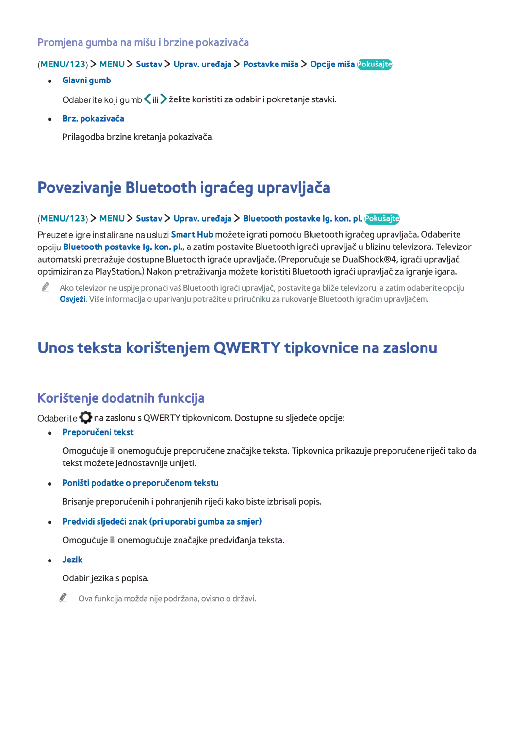 Samsung UE55J6282SUXXH Povezivanje Bluetooth igraćeg upravljača, Unos teksta korištenjem Qwerty tipkovnice na zaslonu 