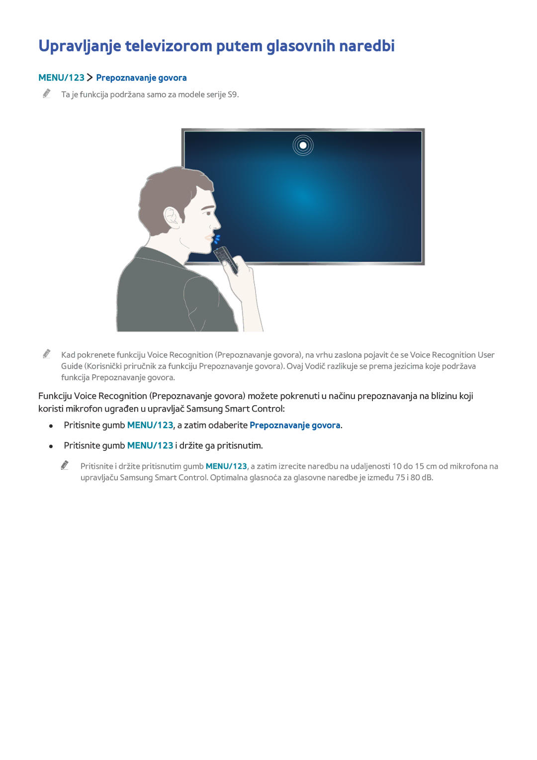 Samsung UE40J5512AKXXH, UE40J6302AKXXH manual Upravljanje televizorom putem glasovnih naredbi, MENU/123 Prepoznavanje govora 