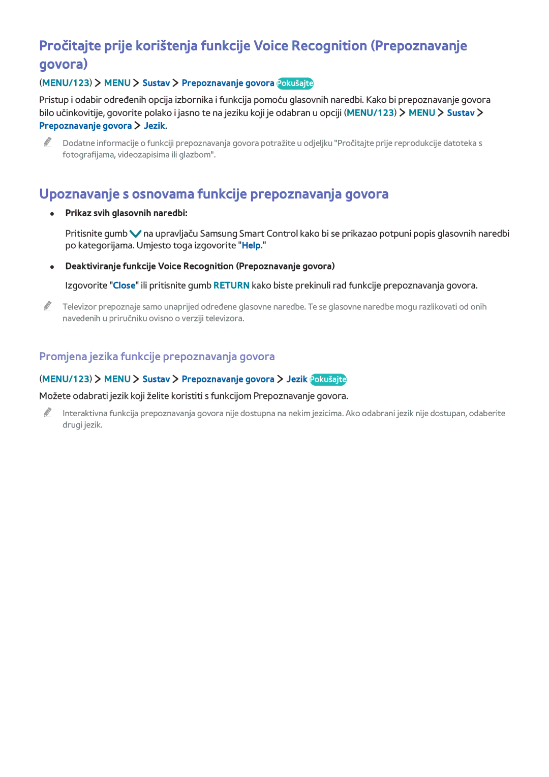 Samsung UE55J6202AKXXH Upoznavanje s osnovama funkcije prepoznavanja govora, Promjena jezika funkcije prepoznavanja govora 