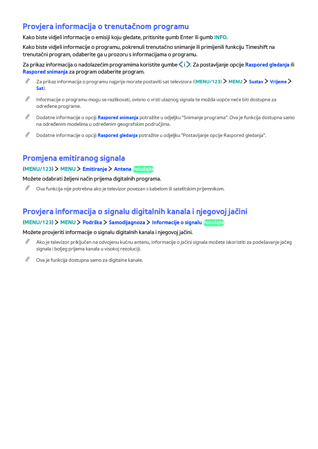 Samsung UE60J6282SUXXH, UE40J6302AKXXH manual Provjera informacija o trenutačnom programu, Promjena emitiranog signala 