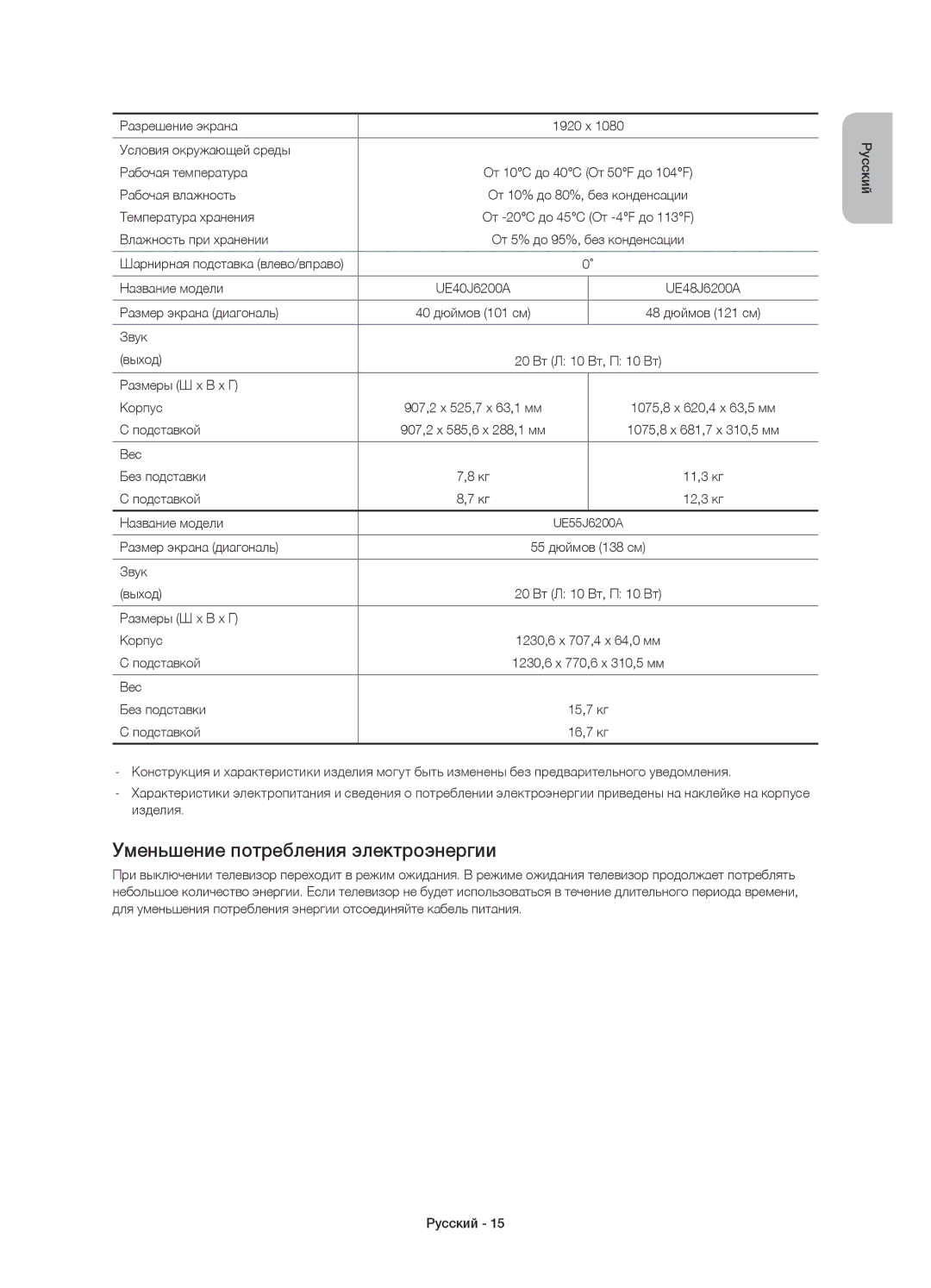 Samsung UE55J6330AUXRU, UE40J6390AUXRU, UE55J6390AUXRU, UE48J6330AUXRU, UE48J6390AUXRU Уменьшение потребления электроэнергии 