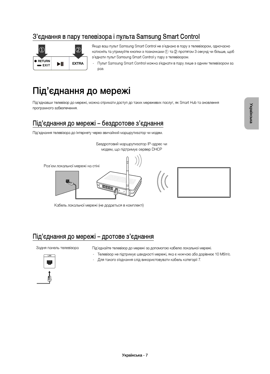 Samsung UE55J6300AUXRU, UE40J6390AUXRU Під’єднання до мережі, ’єднання в пару телевізора і пульта Samsung Smart Control 