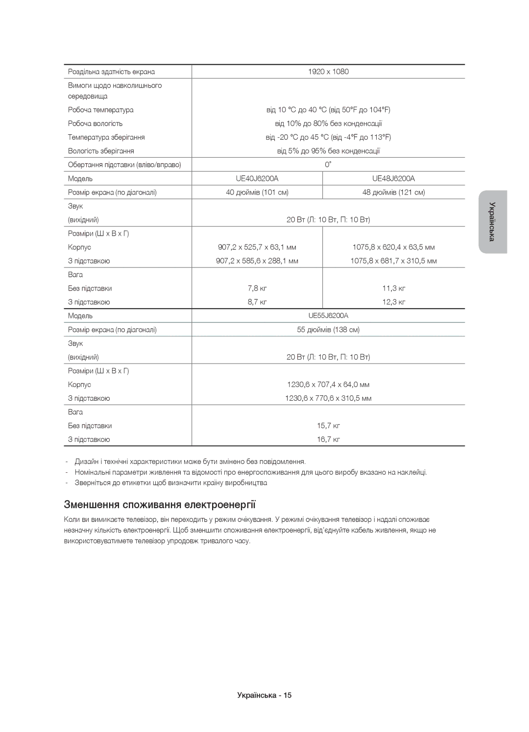 Samsung UE40J6200AUXRU, UE40J6390AUXRU, UE55J6330AUXRU, UE55J6390AUXRU, UE48J6330AUXRU Зменшення споживання електроенергії 