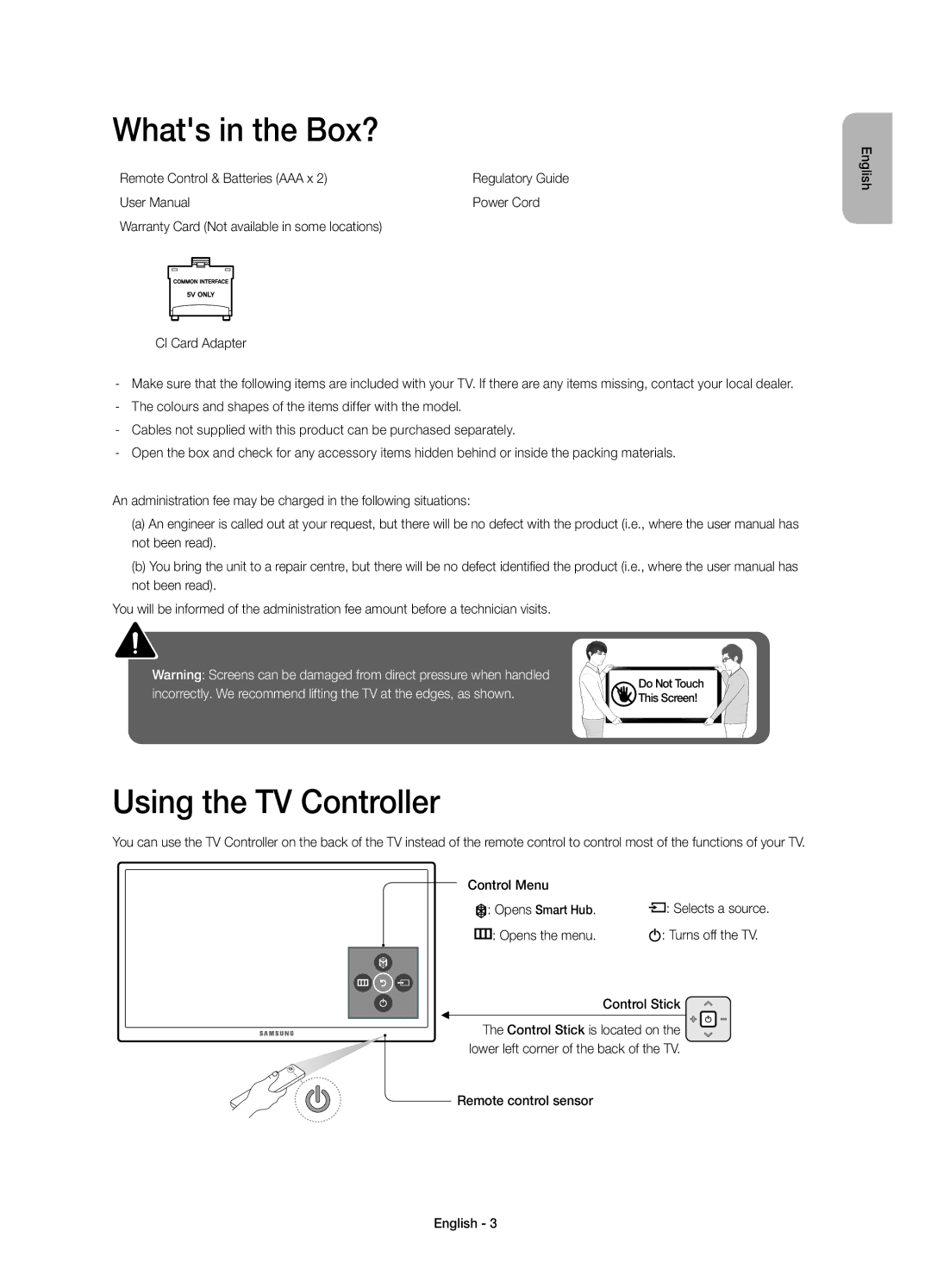 Samsung UE55JU6000KXZF, UE40JU6000KXZF, UE48JU6000KXZF, UE60JU6000KXZF manual Whats in the Box?, Using the TV Controller 