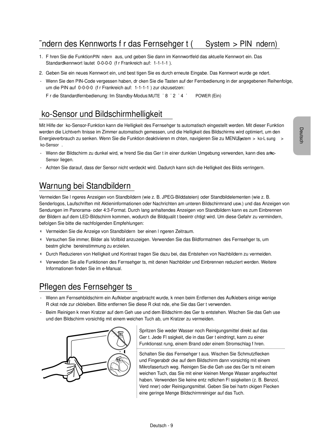 Samsung UE48JU6000KXZF Ändern des Kennworts für das Fernsehgerät System PIN ändern, Öko-Sensor und Bildschirmhelligkeit 