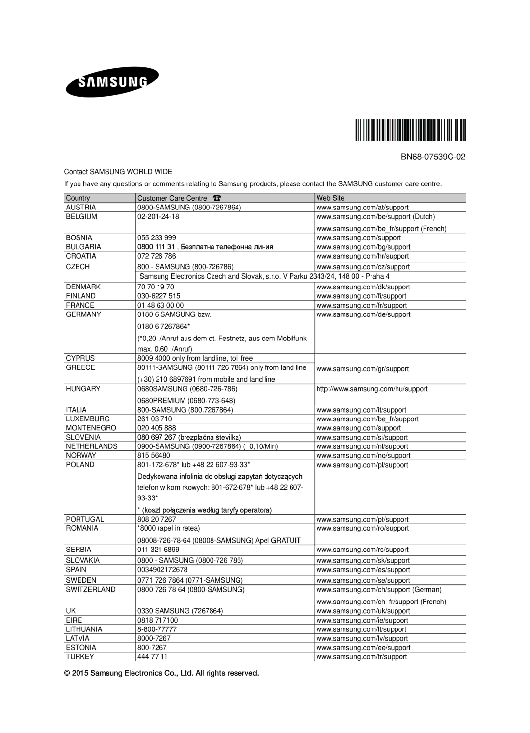 Samsung UE40JU6000KXZF, UE48JU6000KXZF, UE60JU6000KXZF, UE55JU6000KXZF manual BN68-07539C-02 