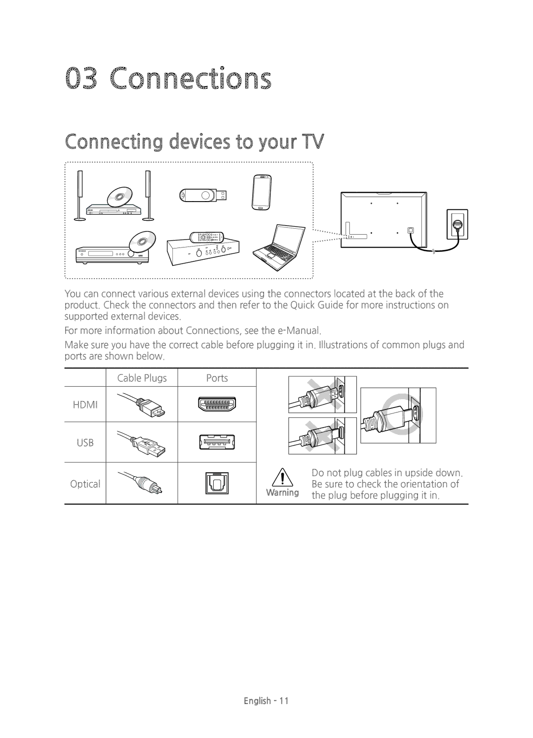 Samsung UE40JU6410UXZT, UE40JU6410UXXC, UE48JU6400KXXC, UE55JU6400KXZT manual Connections, Connecting devices to your TV 