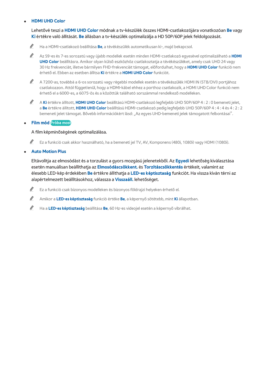 Samsung UE48JS8500LXXH, UE40JU6495UXZG, UE48JU6495UXZG Hdmi UHD Color, Film képminőségének optimalizálása, Auto Motion Plus 