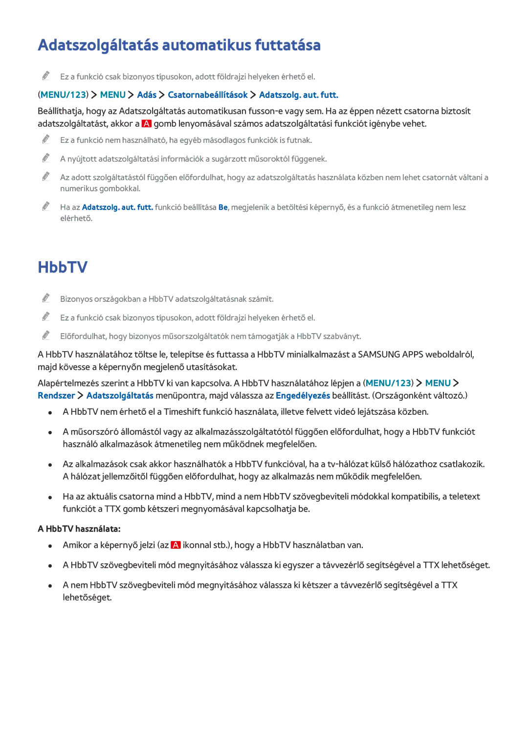 Samsung UE55JU6500KXZF, UE40JU6495UXZG, UE48JU6495UXZG, UE40JU6435UXZG manual Adatszolgáltatás automatikus futtatása, HbbTV 