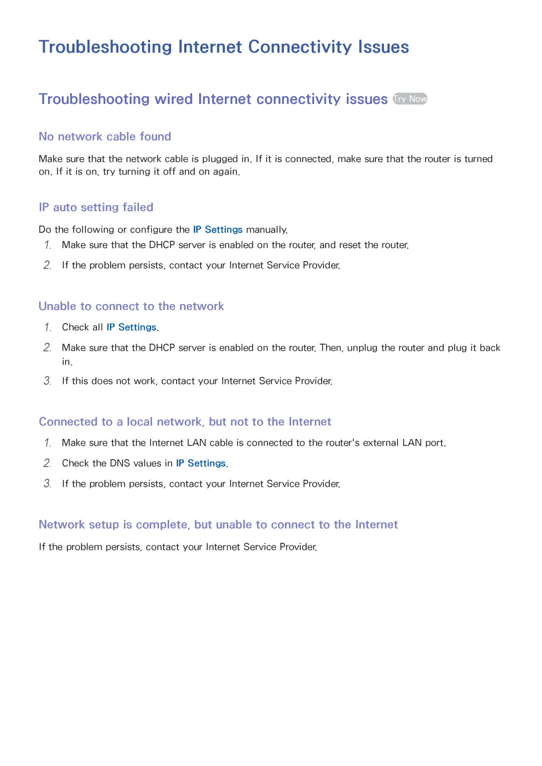 Samsung UE65JU7500LXXH, UE40JU6495UXZG, UE48JU6495UXZG, UE48JU6490UXZG manual Troubleshooting Internet Connectivity Issues 