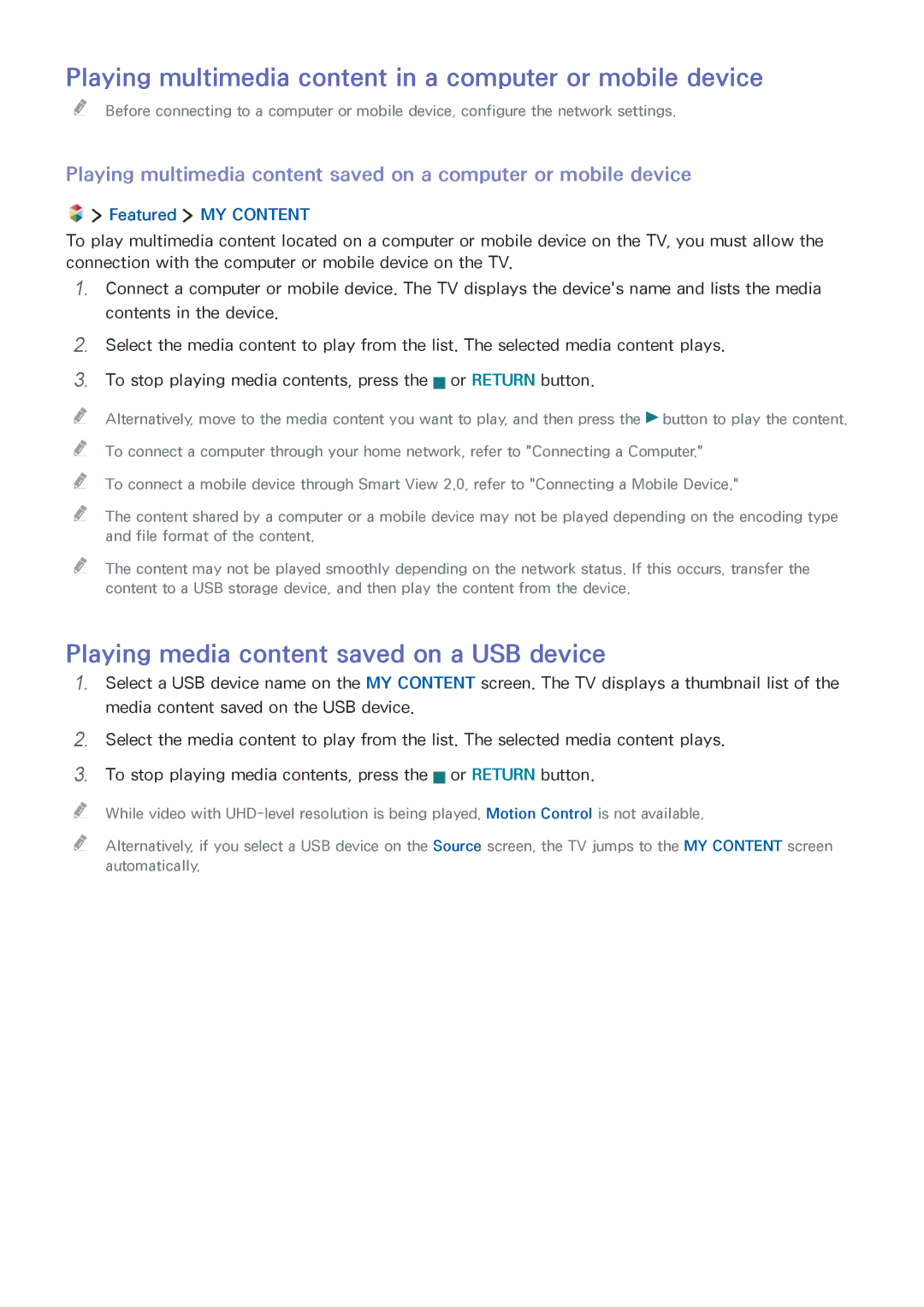 Samsung UE48JU7500TXTK, UE40JU6495UXZG manual Playing multimedia content in a computer or mobile device, Featured MY Content 