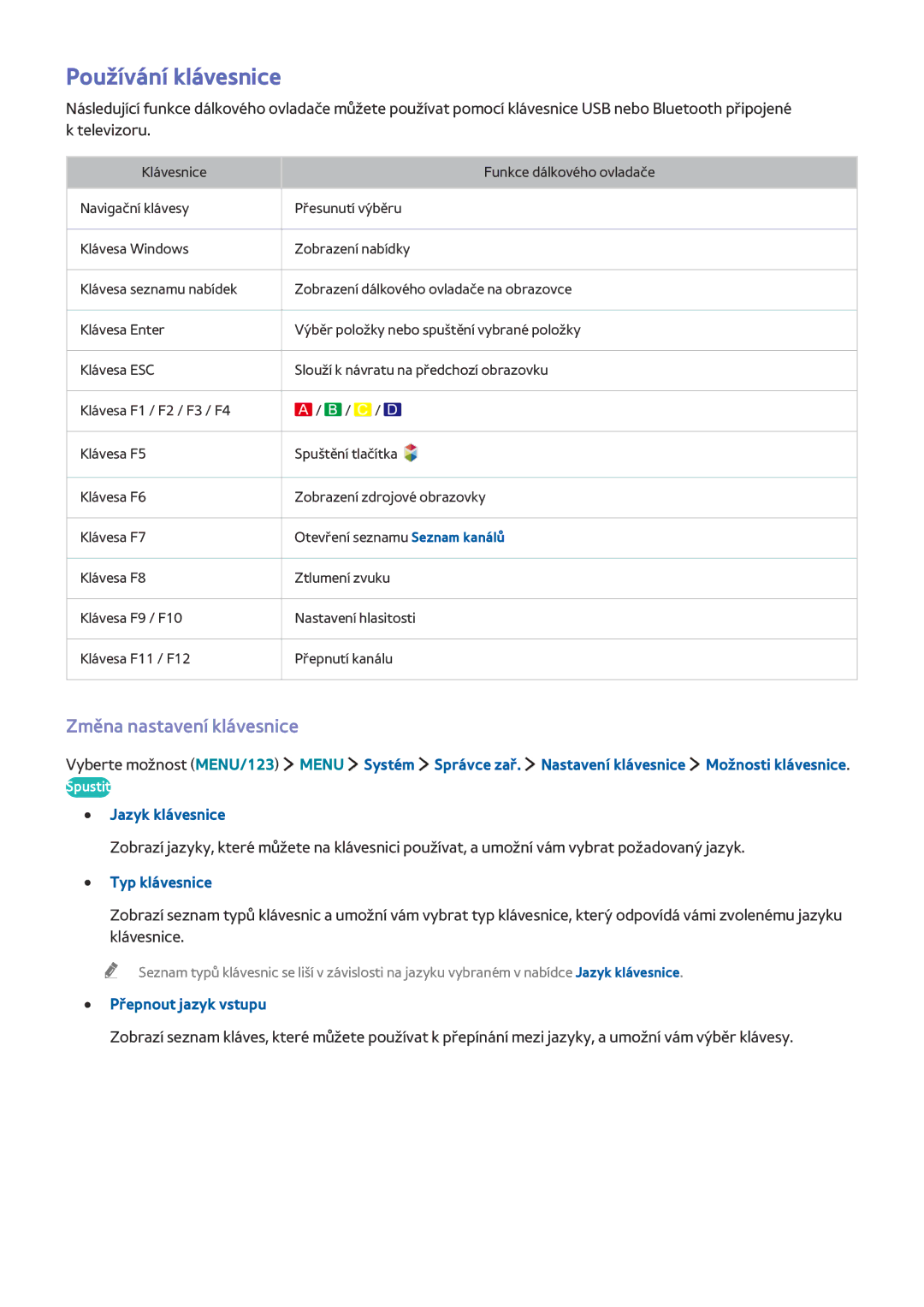 Samsung UE55JU6560UXZG, UE40JU6495UXZG Používání klávesnice, Změna nastavení klávesnice, Jazyk klávesnice, Typ klávesnice 