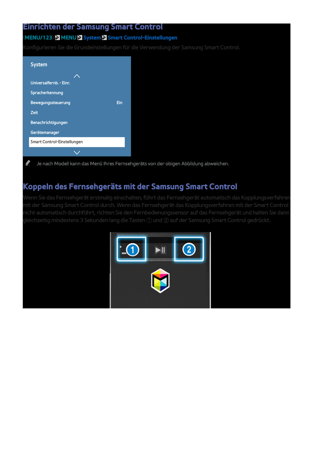 Samsung UE50JU6800KXXC manual Einrichten der Samsung Smart Control, Koppeln des Fernsehgeräts mit der Samsung Smart Control 